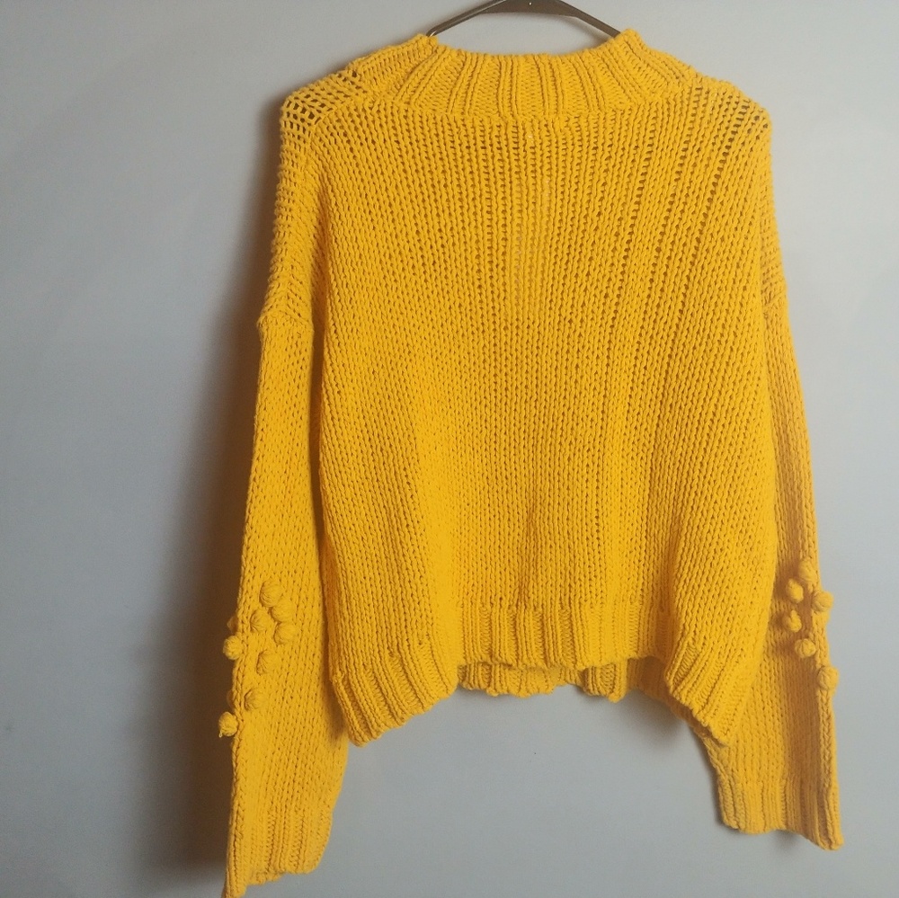 New woven heart mustard yellow chunky sweater Xs - Picture 4 of 5